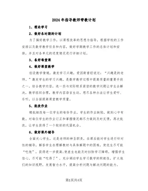 2024年指导教师带教计划（二篇）