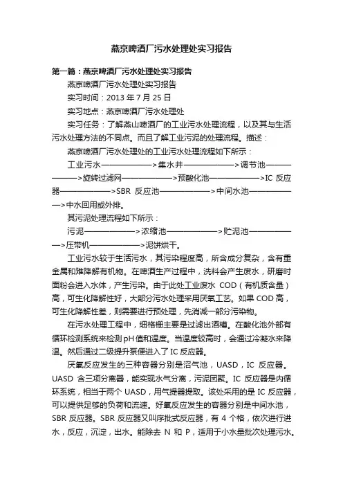 燕京啤酒厂污水处理处实习报告