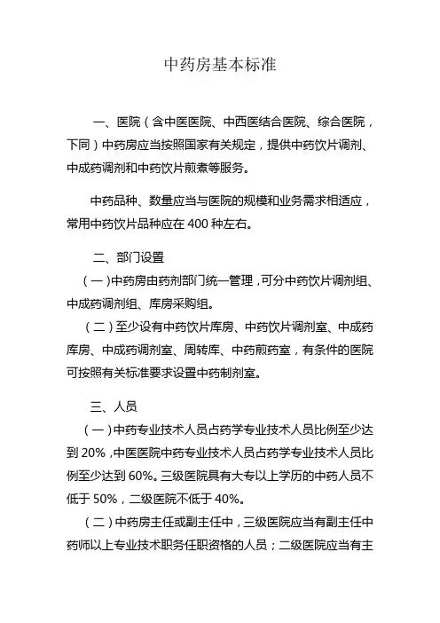 中药房基本标准
