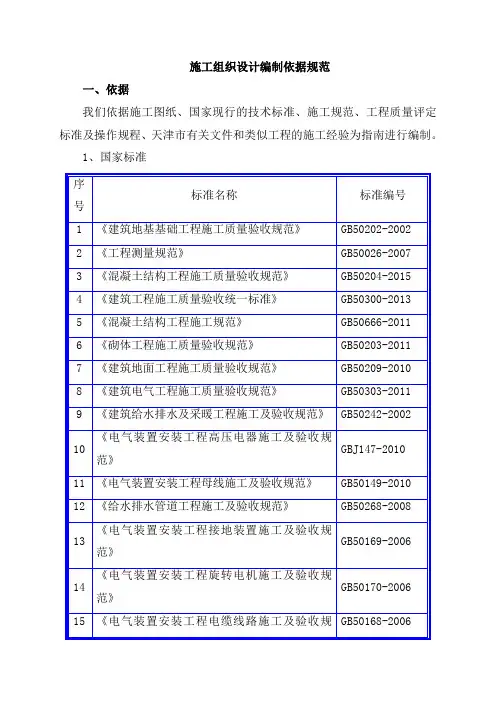 施工组织设计编制依据规范
