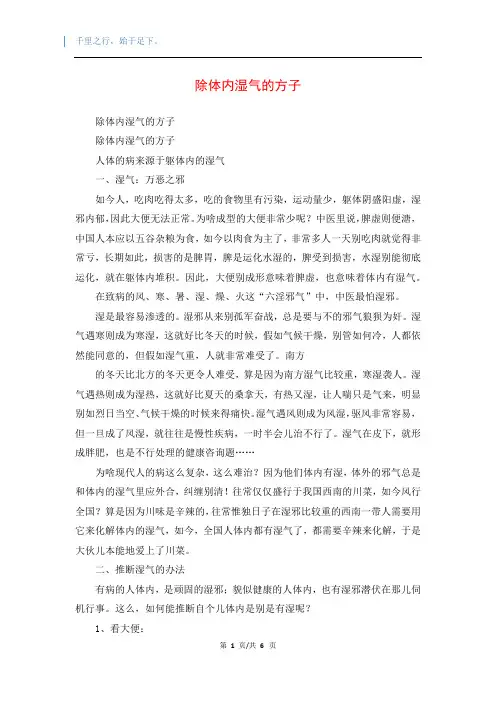 除体内湿气的方子