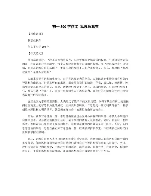 初一800字作文 我思故我在