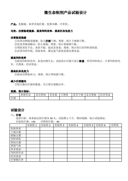微生态制剂产品试验观测指标