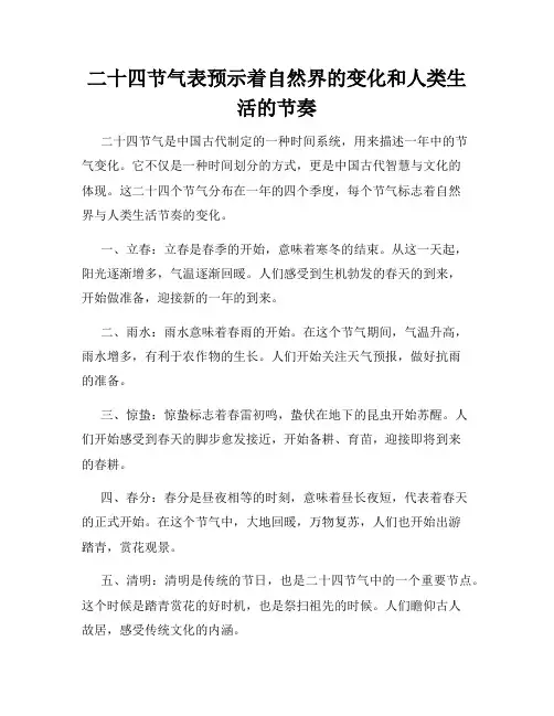 二十四节气表预示着自然界的变化和人类生活的节奏