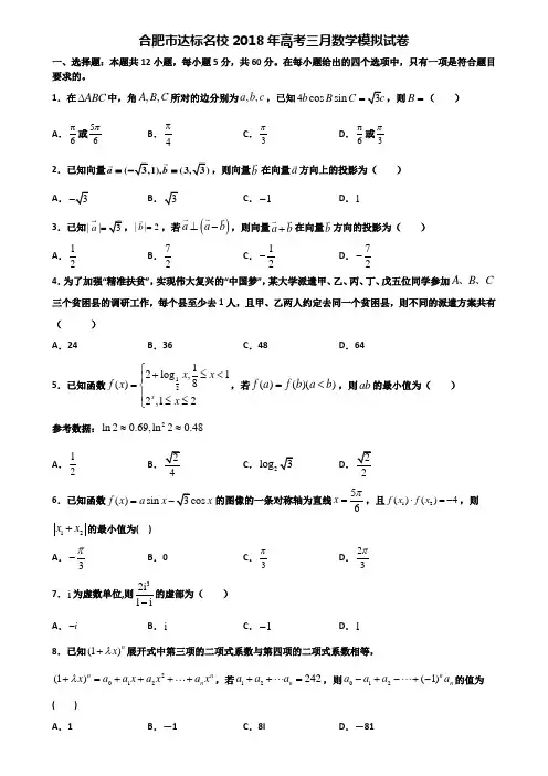 合肥市达标名校2018年高考三月数学模拟试卷含解析