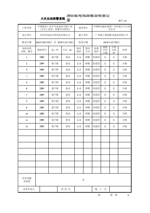 火灾自动报警消防配电线路敷设检查记录