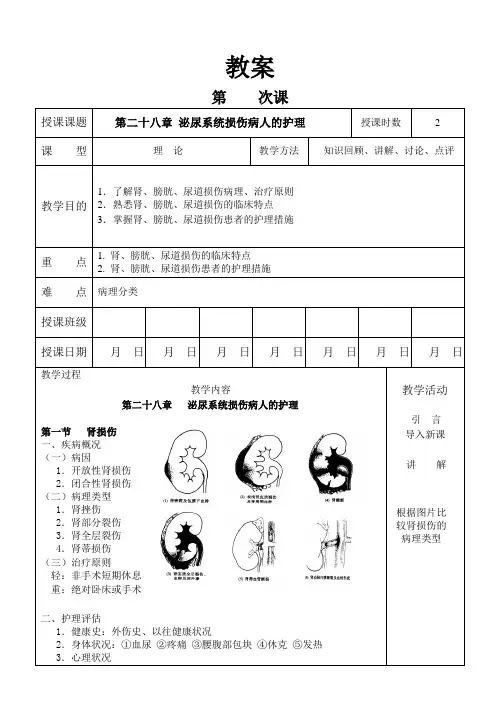 外科护理学教案 泌尿系统损伤病人的护理