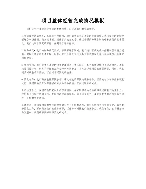 项目整体经营完成情况模板