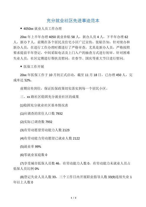 充分就业社区先进事迹范本