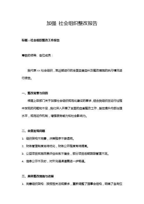 加强 社会组织整改报告