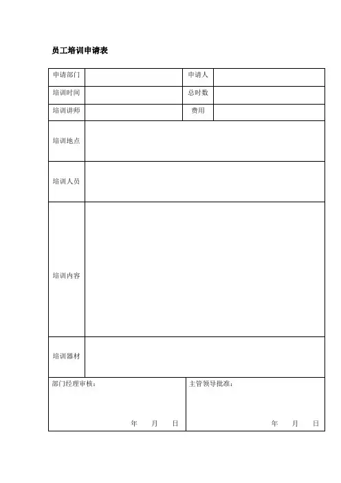 完整版 员工培训申请表