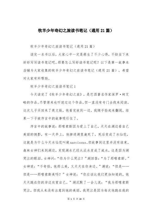 牧羊少年奇幻之旅读书笔记(通用21篇)