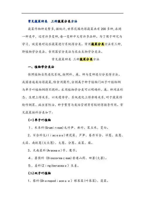 常见蔬菜种类三种蔬菜分类方法