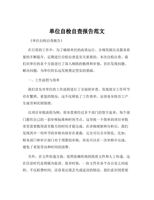 单位自检自查报告范文