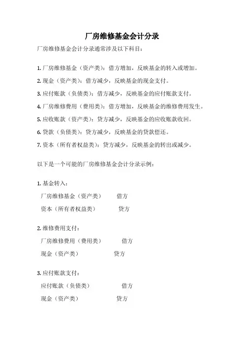 厂房维修基金会计分录