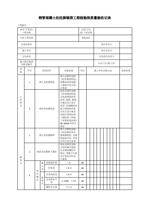 钢管混凝土柱柱脚锚固工程检验批质量验收记录