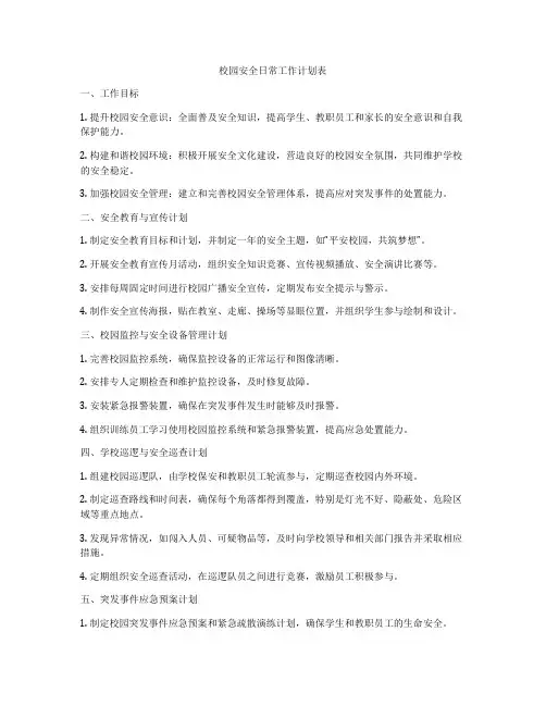 校园安全日常工作计划表