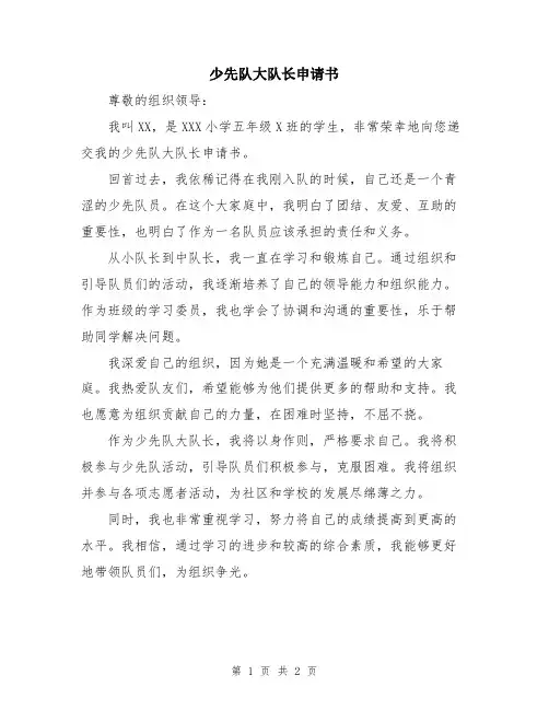 少先队大队长申请书