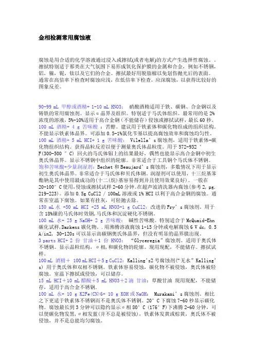 金相检测常用腐蚀液