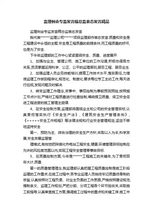 监理例会专监发言稿总监表态发言精品