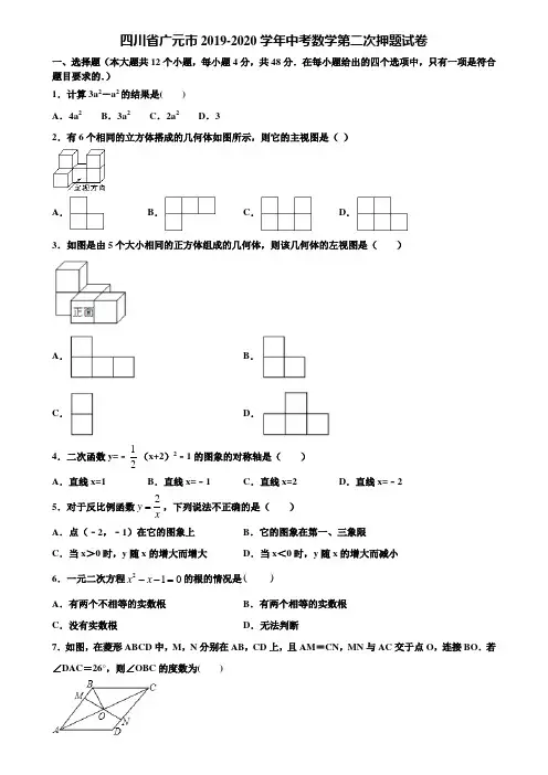 四川省广元市2019-2020学年中考数学第二次押题试卷含解析