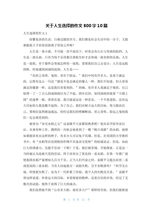 关于人生选择的作文800字10篇