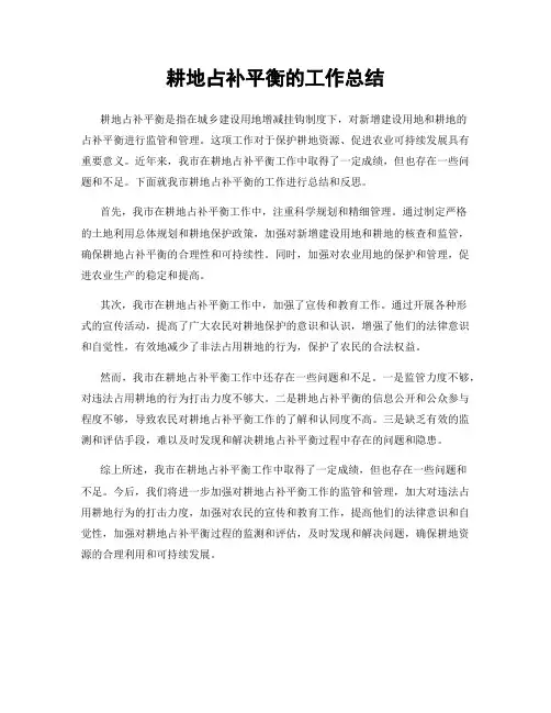 耕地占补平衡的工作总结