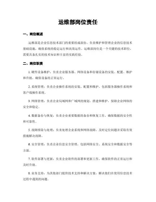 运维部岗位责任