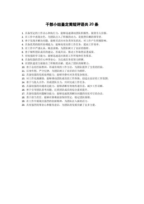 干部小组鉴定简短评语