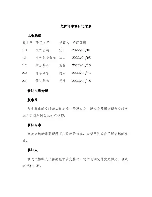文件评审修订记录表