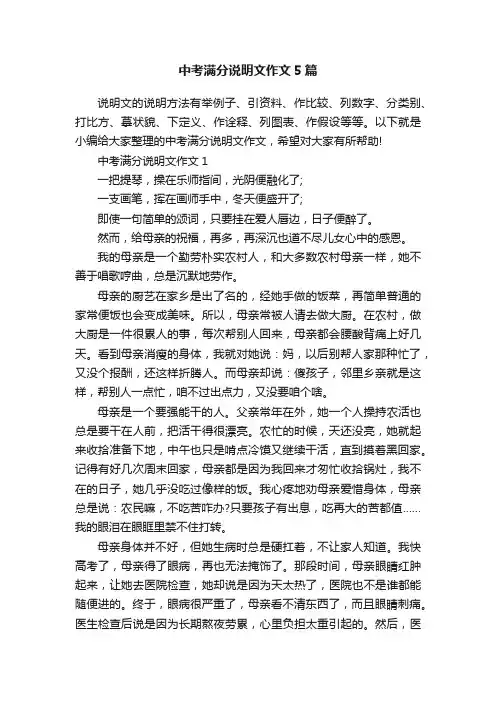 中考满分说明文作文5篇
