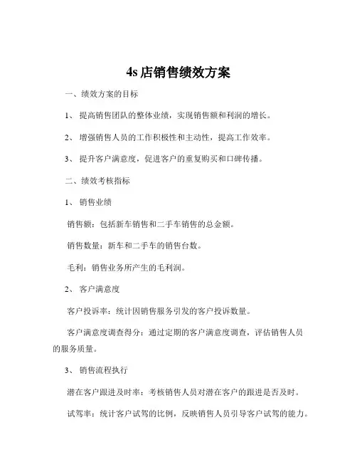 4s店销售绩效方案