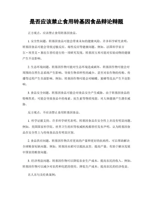 是否应该禁止食用转基因食品辩论辩题