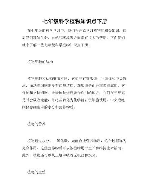 七年级科学植物知识点下册