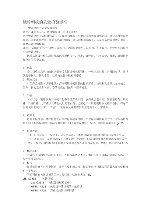 镀锌钢板的质量检验标准