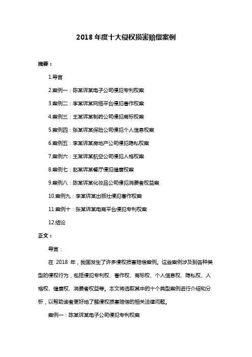 2018年度十大侵权损害赔偿案例