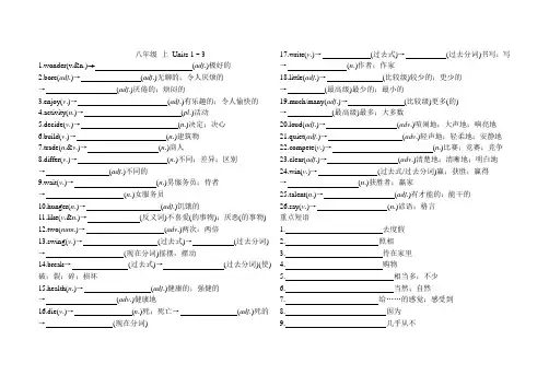Units 1 - 3 背诵内容 考试用