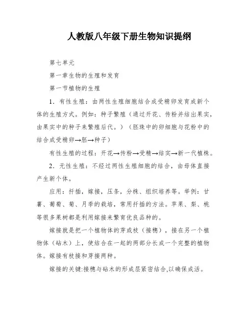 人教版八年级下册生物知识提纲