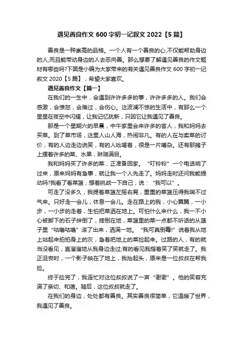 遇见善良作文600字初一记叙文2022【5篇】