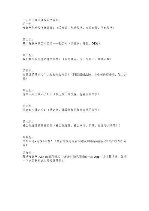 电子商务与网络营销课程论文题目