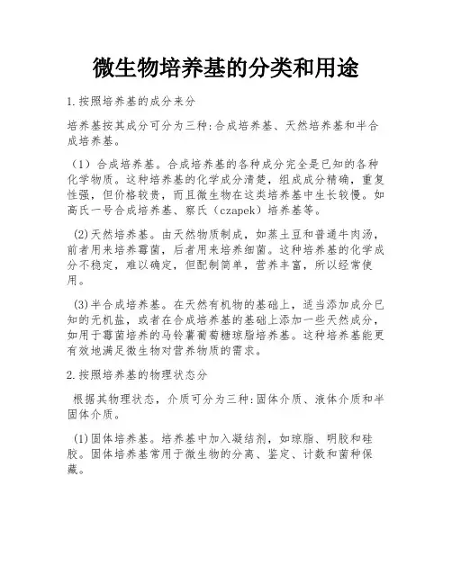 微生物培养基的分类和用途