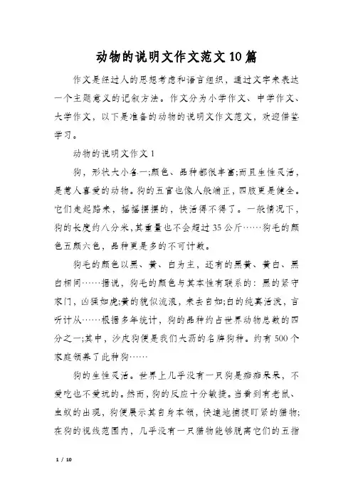 动物的说明文作文范文10篇