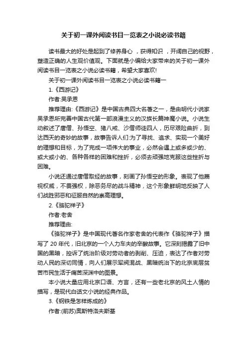 关于初一课外阅读书目一览表之小说必读书籍