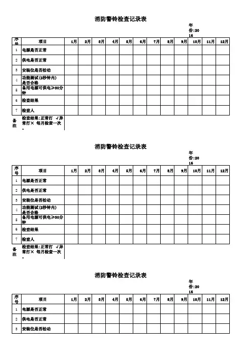 消防警铃检查记录表
