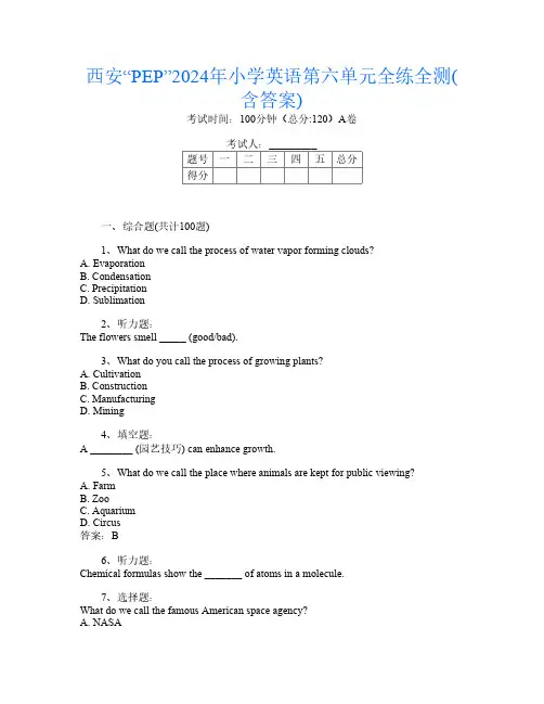 西安“PEP”2024年小学第4次英语第六单元全练全测(含答案)