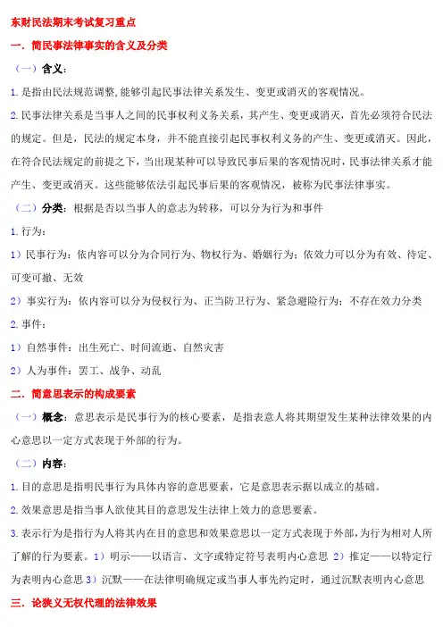 东财民法期末考试重点