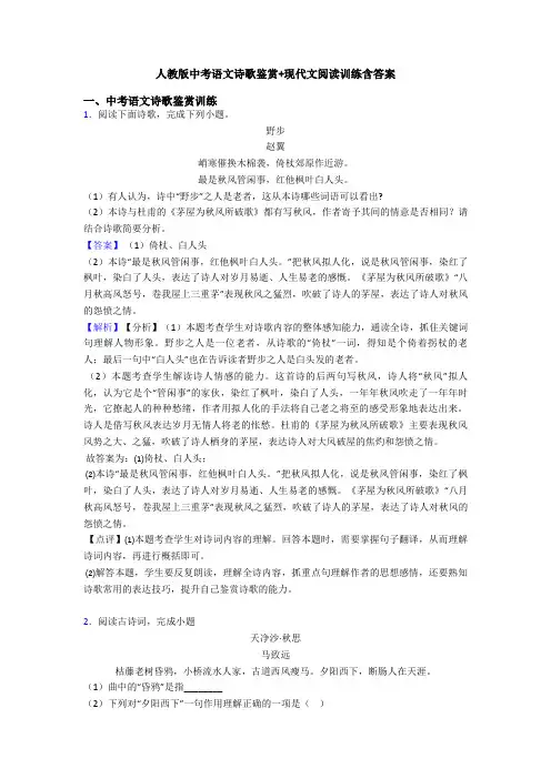 人教版中考语文诗歌鉴赏+现代文阅读训练含答案