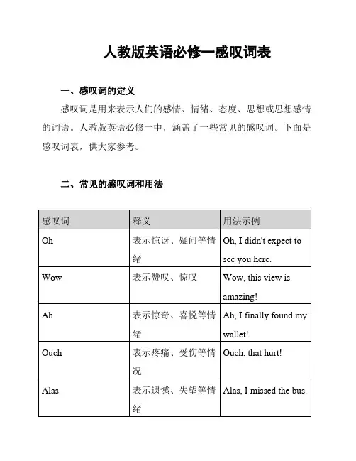 人教版英语必修一感叹词表
