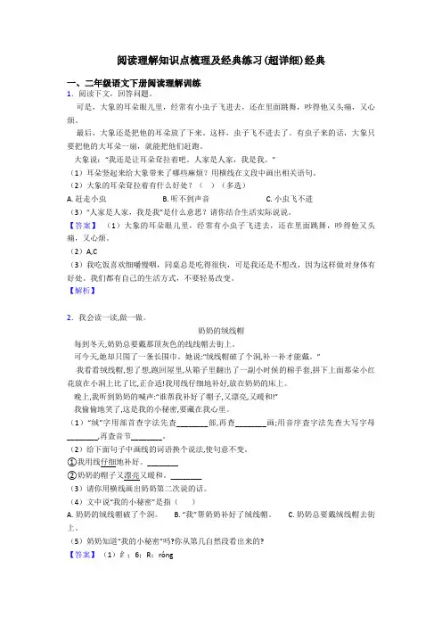 二年级阅读理解知识点梳理及经典练习(超详细)经典