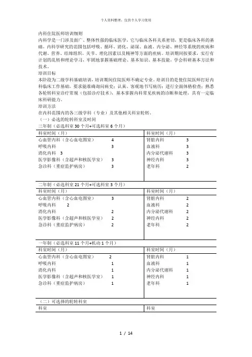 内科住院医师培训细则